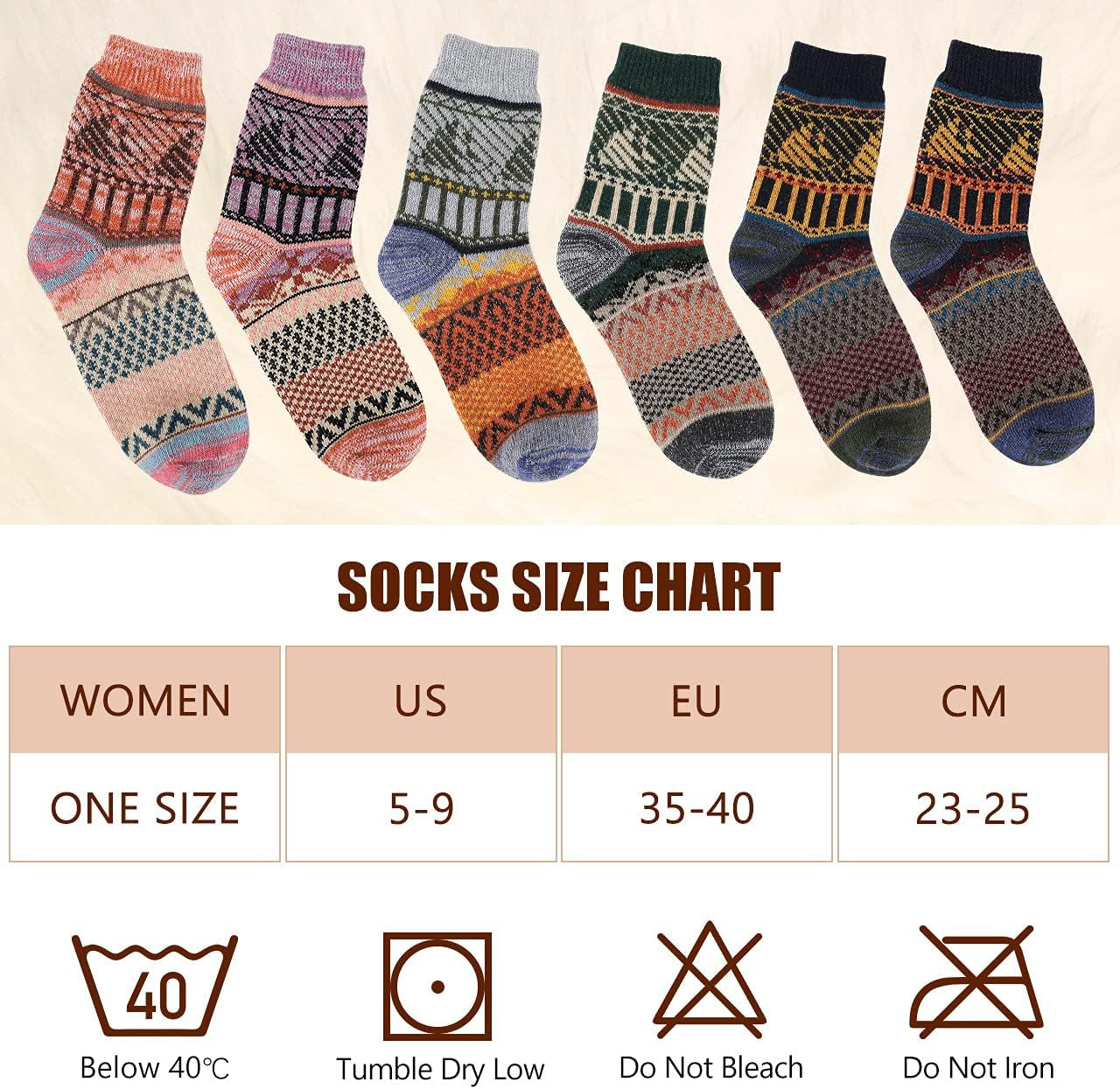 Womens Wool Socks, 6 Packs Thermal Socks Wool Socks Warm Winter Cozy Thick Knit Vintage Socks for Women Gift