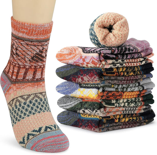 Womens Wool Socks, 6 Packs Thermal Socks Wool Socks Warm Winter Cozy Thick Knit Vintage Socks for Women Gift